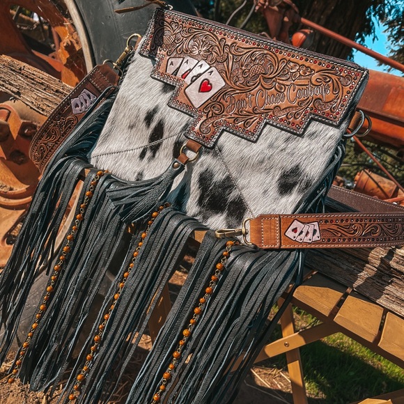 Don’t Chase Cowboys a Haute Southern Hyde by Beth Marie Exclusive Cowhide Purse - Picture 4 of 8